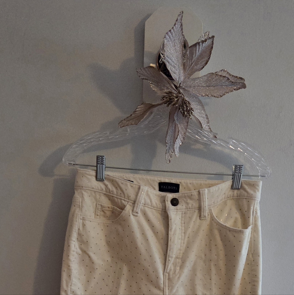 Talbots Ivory Velveteen Pants with Gold Dots